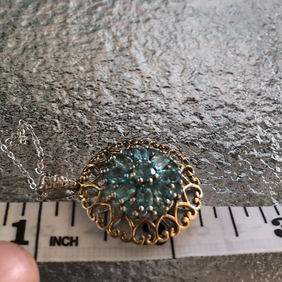 Sterling silver - Pendant - Natural Earth Mined Blue Zircon 1-1/4” drop. - Picture 6 of 6